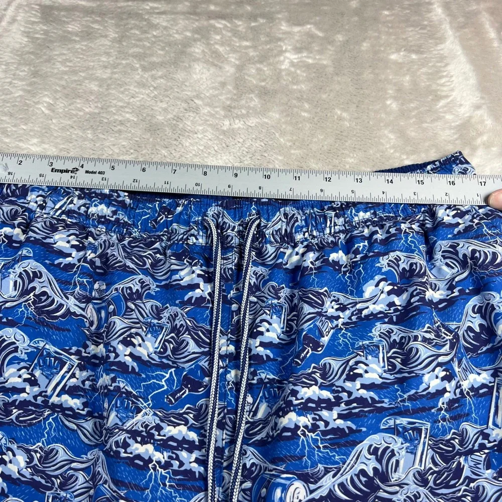 Peter Millar Men's XL Swim Trunks Blue Wave Rum Print Board Shorts